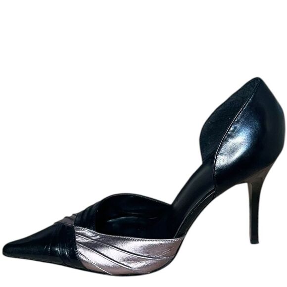 Black and Silver D'Orsay Pointed Toe Heels (W 7.5) - Picture 7 of 12